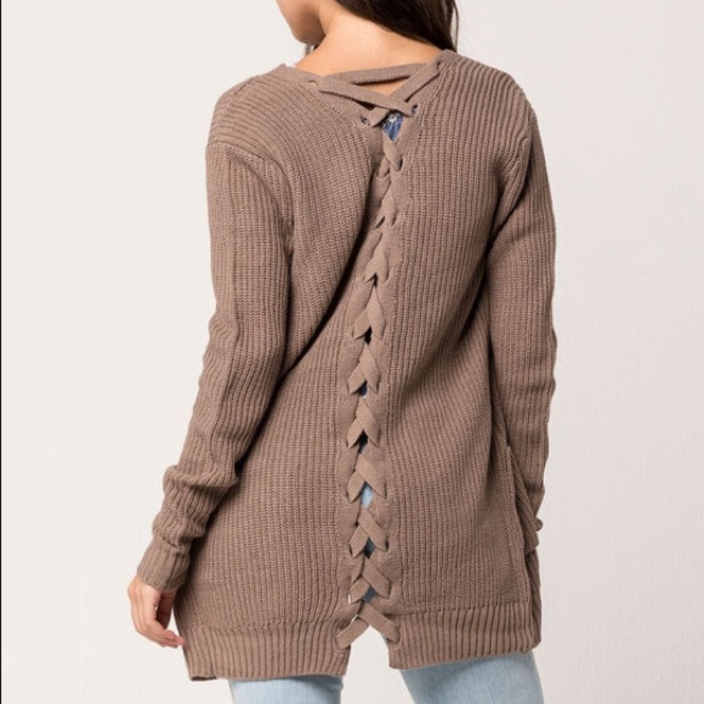 Braided Back Open Tan/Beige Cardigan